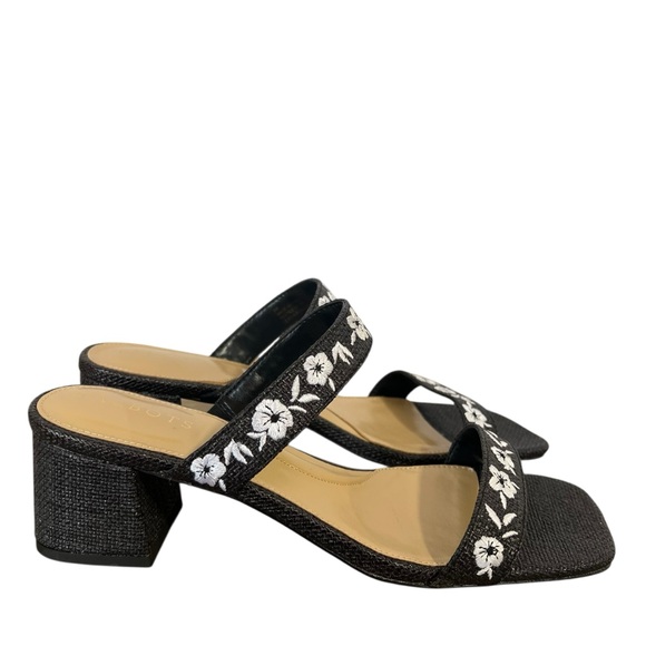 Talbots Shoes - Talbots Maya Embroidered Block Heel Sandals Womens 8M Black White Straw Shoes